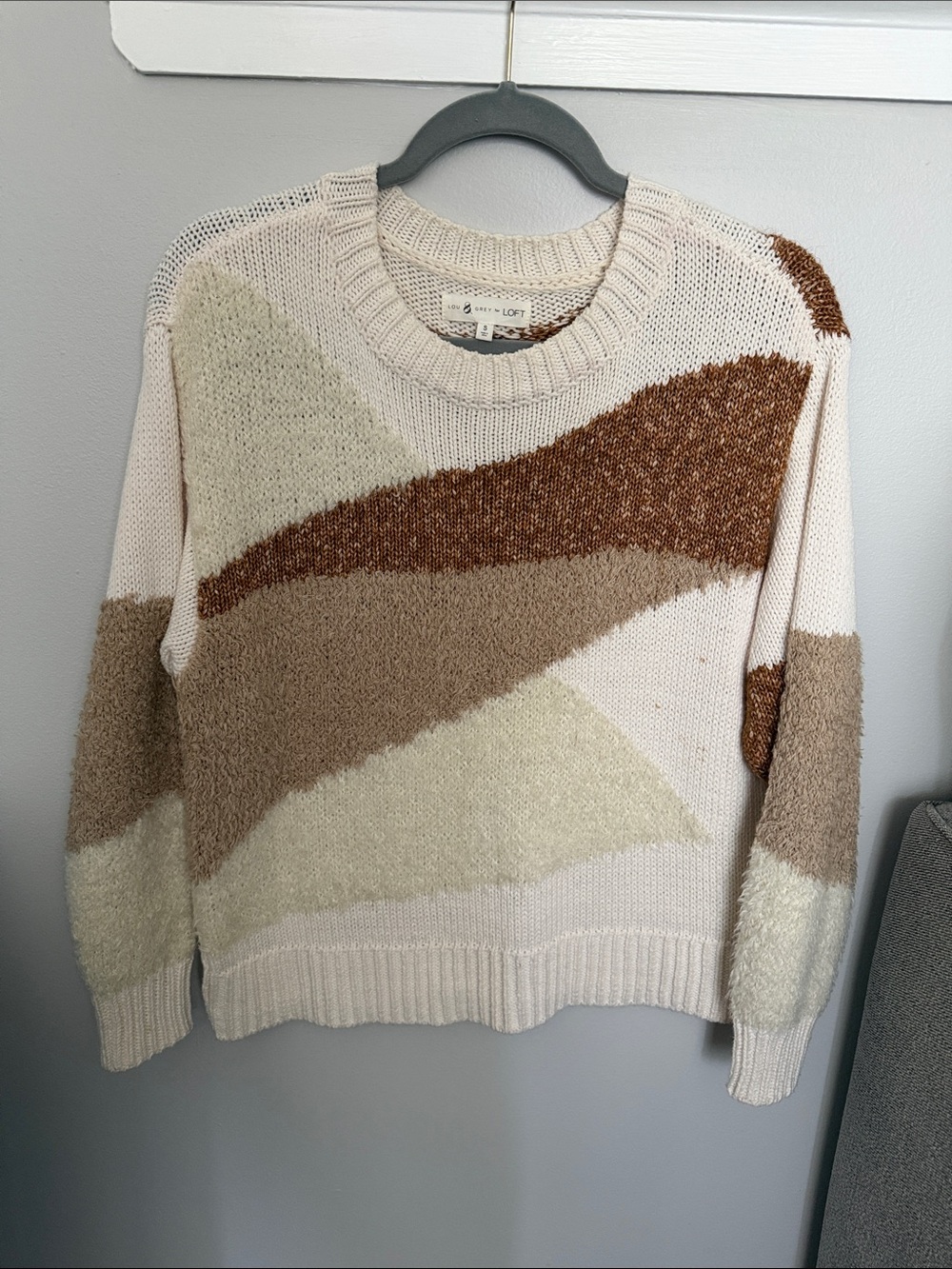 LOFT Lou & Grey Cream, Brown & Tan Abstract Geometric Crewneck Sweater